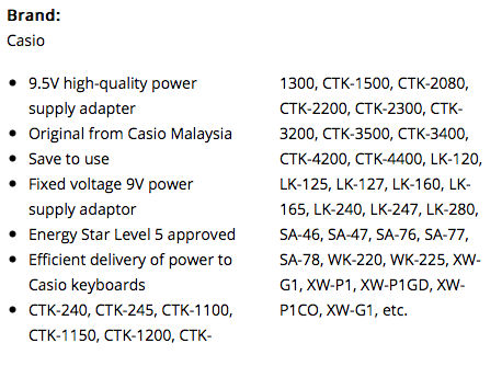 Casio AD-E95100LG Power Adaptor Discount