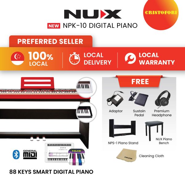 NUX Digital Piano -NPK-10 (Black) - with wooden stand (Black) NPS-1 Online Sale