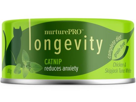 18% OFF: Nurture Pro Longevity Chicken & Skipjack Tuna White Meat With Catnip Canned Cat Food 80g on Sale