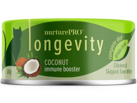 18% OFF: Nurture Pro Longevity Chicken & Skipjack Tuna White Meat With Coconut Canned Cat Food 80g For Discount